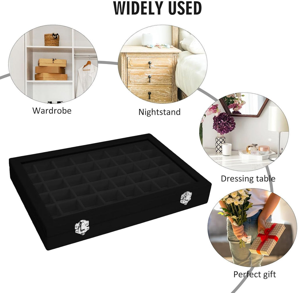 Vicoter Velvet Jewelry Tray 48 Compartments Jewelry Display Organizer with Transparent Cover Rings, Earrings, Necklaces, Pendants Storage Box for Girls, Wives, Mothers, Women