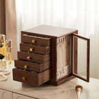 CHOSIN Black Walnut Wooden Jewelry Box, 360° Rotating Organizer with Glass Lid, 5 Drawers for Earrings, Rings, Necklaces – Vertical Jewelry Storage for Women Christmas Gifts