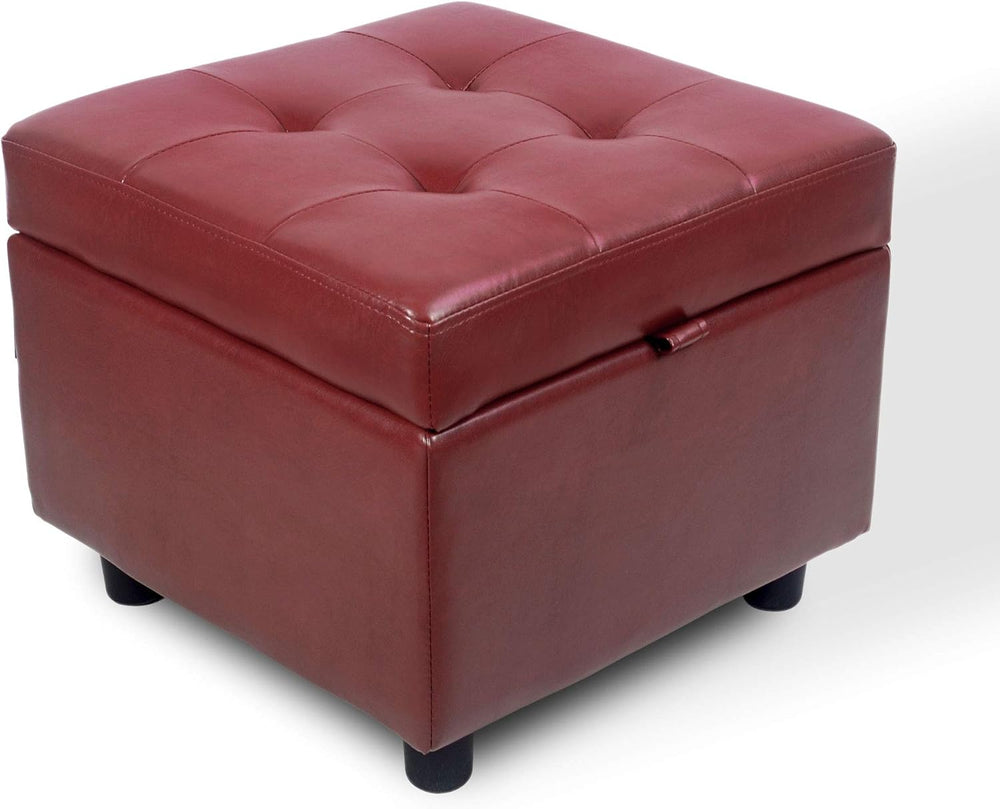 H&B Luxuries Tufted Leather Square Flip Top Storage Ottoman Cube Foot Res...