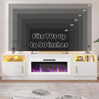 Lemberi Fireplace tv Stand with 36 inch White Fireplace Up to 90" TVs, LED Light Entertainment Center and Storage, 80" Modern Wood Media TV Console with Highlight Cabinet for Living Room