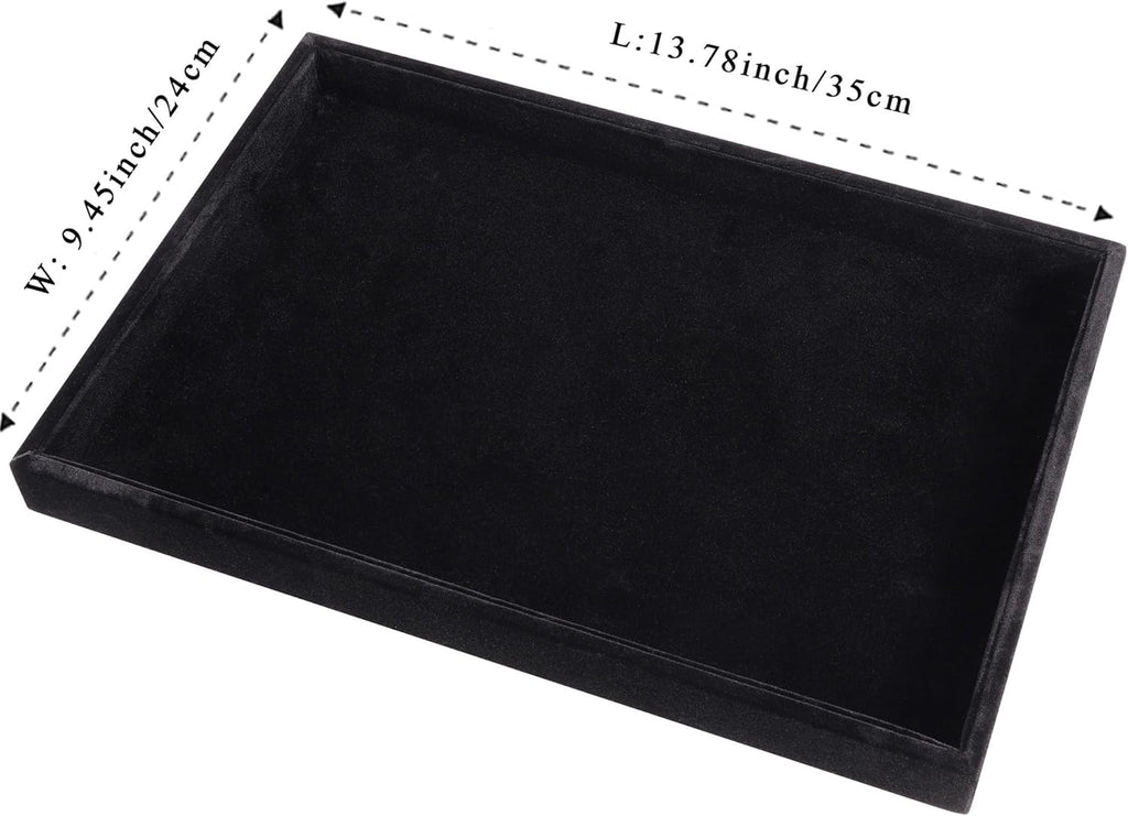 Mornajina 13.8" x 9.5" Velvet Jewelry Tray Jewelry Display Tray, Stackable Empty Plate Trays for Earrings Necklaces Bracelet Rings Display Showcase - Black