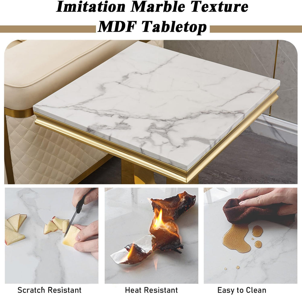 23'' Faux Marble End Table with High-Gloss U Base, Rectangular Marble...