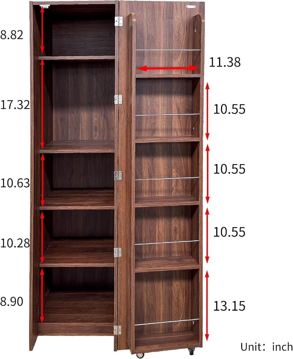 Brown Freestanding Kitchen Pantry Cabinet with Doors & Shelves - 5-Tier S...