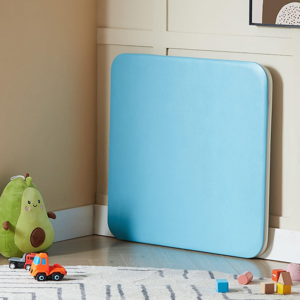 VECELO 24'' Kids Folding Activity Card Table, with Ultra Soft Padded Tabletop, 1 Piece, Blue & White