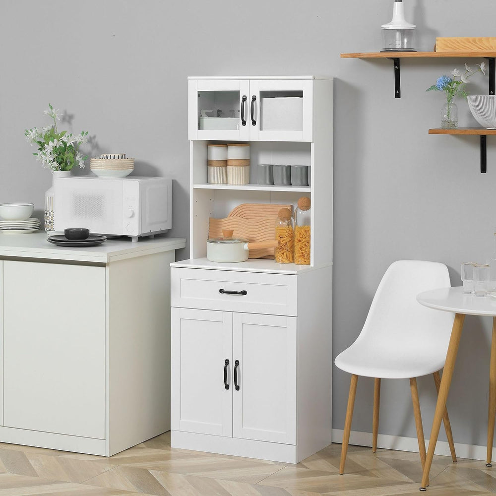 63.5in Premium Elegant 4-Door White Freestanding Kitchen Buffet Cabinet with ...