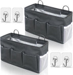 2pcs 3-pockets Large Wall Hanging Organizer Bag, Linen Fabric Door Hanging Storage Baskets with Pockets, Waterproof Bin for Kitchen, Bedroom, Office, RV Camper (Black-2pcs)