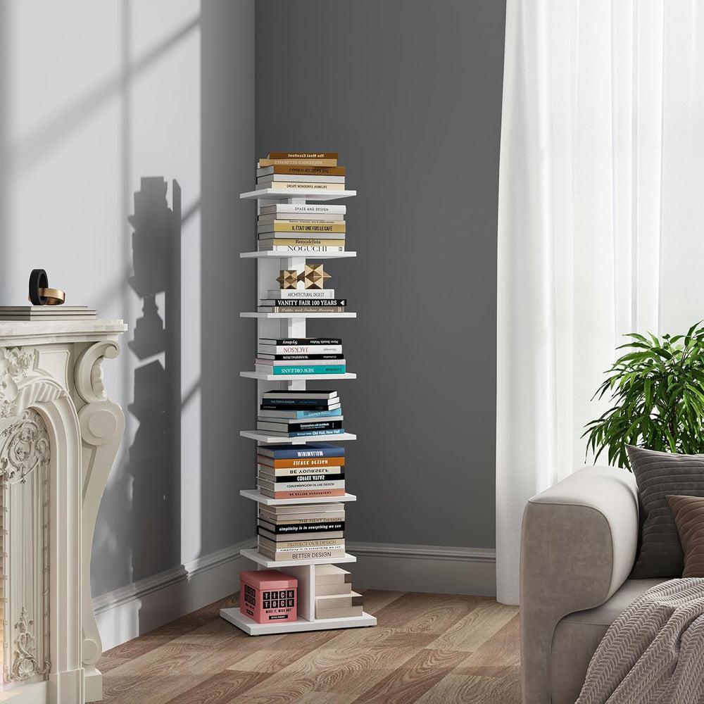 TUTOTAK Narrow Bookshelf, 8-Tier Bookcase, Spine Book Shelf for Small Space, ...