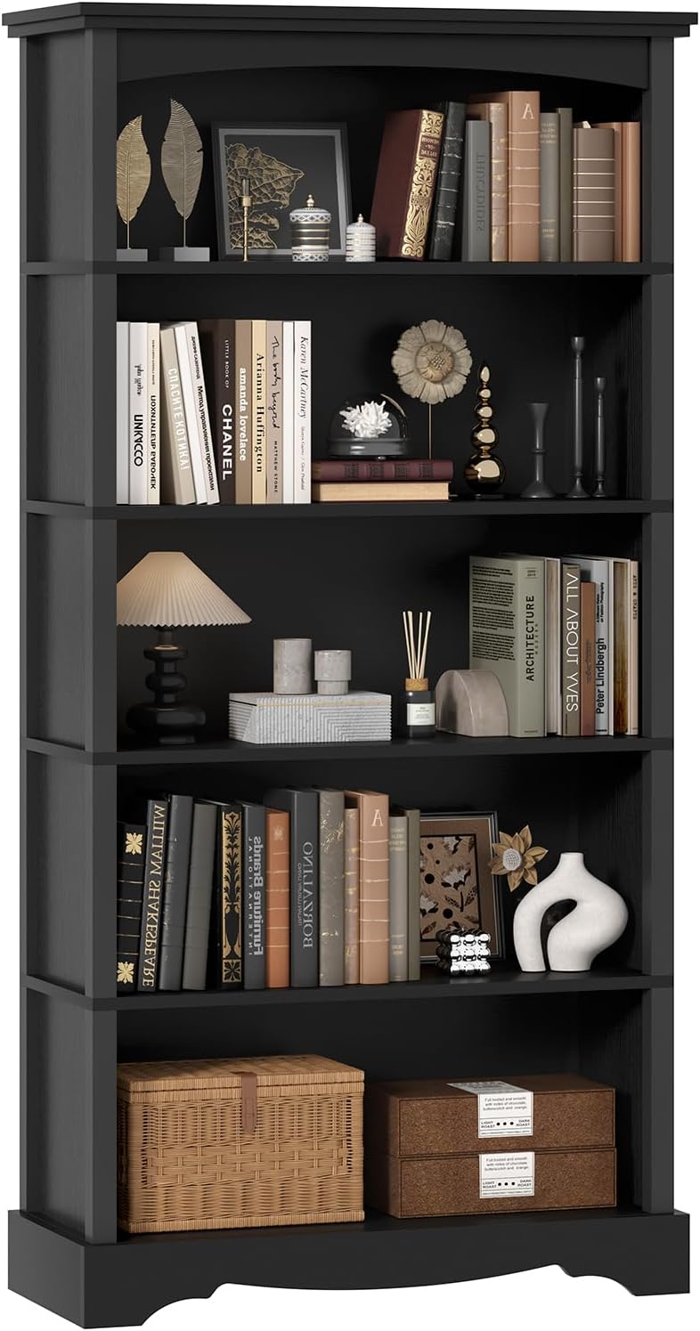 TVU 5-Tier Wooden Bookshelf, 31.5" W x 65" H ×9.9" D Bookshelf...