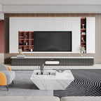 POVISON Fully-Assembled Modern TV Stand for Projector, Sintered Stone Entertainment Center with Storage for Living Room, TV Cabinet with Drawers for 120+ inch TV, Media Console for Living Room