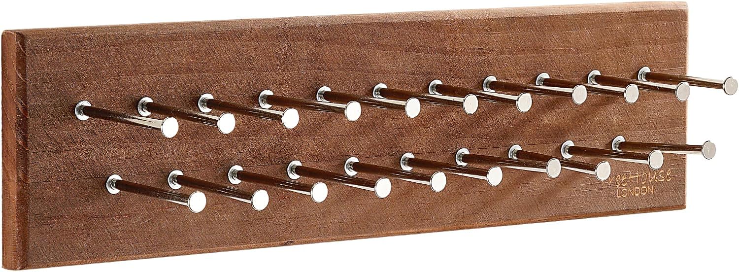 TreeHouse London Tie Rack Organizer – Holds 40 Large Ties – Solid Wood & Sturdy Metal Storage Holder for Closet – Wall Mounted Tie Display Hanger for Wall, Bedroom - (Walnut Tie Rack) 16" L X 4.25" H