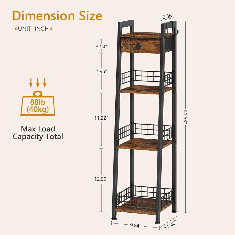 Gewudraw 4-Tier Narrow Ladder Shelf with Drawer, Bathroom Table Stand for Sma...