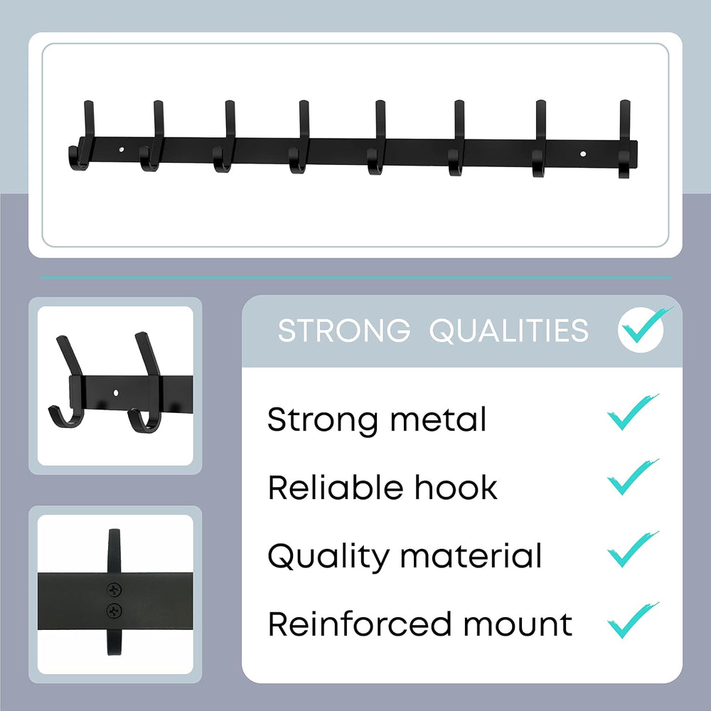 Coat Rack Wall Mount – 24 Inch Stainless Steel Hook Rail with 8 Double Coat H...