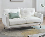 TYBOATLE 61" Loveseat Couches for Living Room, White Faux Leather Couch Mid Century Modern Tufted Mini Sofa Comfy Office 2 Seat Settee Love Seat Small Couches for Small Spaces Bedroom, White