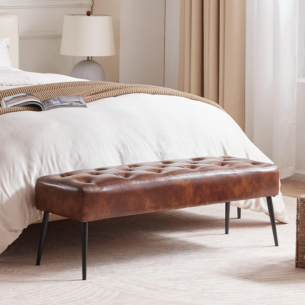 DUHOME Button-Tufted Ottoman Bench, Upholstered Bedroom Benches Leather Footr...