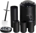 CERBIOR Bathroom Accessories Set 6 Piece Bath Ensemble Includes Soap Dispenser, Toothbrush Holder, Toothbrush Cup, Soap Dish for Decorative Countertop and Housewarming Gift, Black