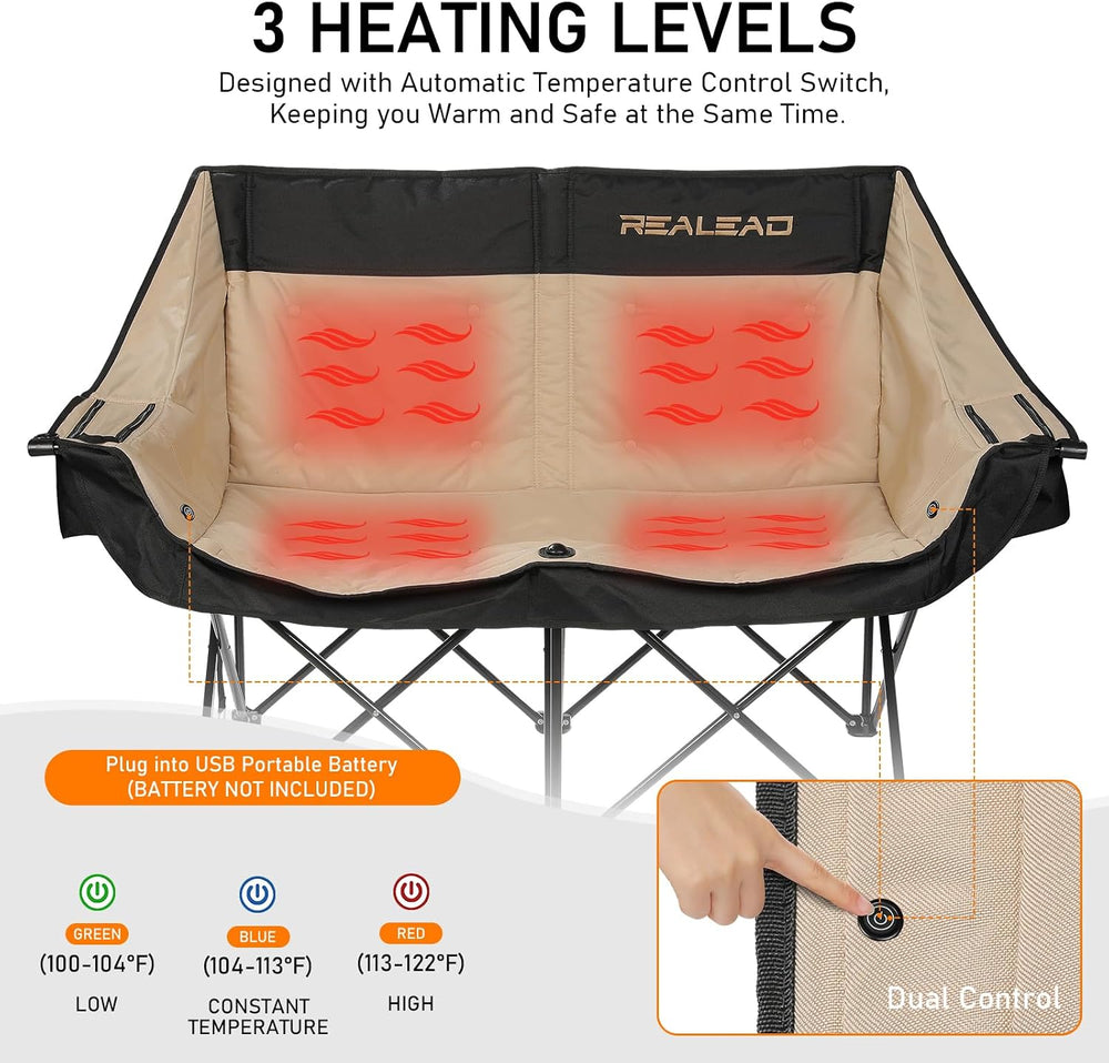 REALEAD Heated Double Camping Chair - Heated Loveseat Camping Chairs for Adul...