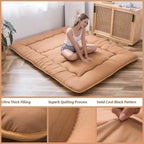 MAXYOYO Japanese Shiki Futon Mattress Floor Mattress Thicken Tatami Mat Sleeping Pad Roll Up Mattress Floor Lounger Bed Folding Couch Bed Mattress Pad for Guest Room, Light Brown, King