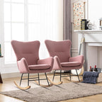 Phoenix Home Rocking Chair Nursery Velvet Upholstered Glider Rocker Rocking Accent Chair Padded Seat with High Backrest Armchair Comfy Side Chair for Living Room Bedroom Offices, Pink