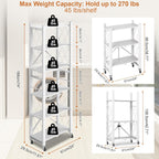 6-Tier Foldable Storage Shelves with Wheels, Folding Metal Shelf Unit, Folding Bookshelf no Assembly, Collapsible Shelves for Craft Shows for Kitchen, Bedroom, Living Room, White