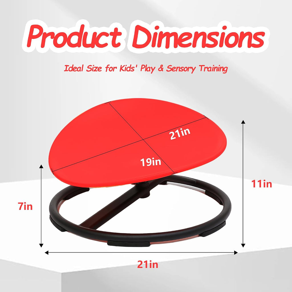 Kids Sensory Swivel Chair - Round Spinning Chair Seat for Balance, Coordination - Sensory Therapy Stool for Kids with Autism & ADHD - Active Indoor Play Set for Home & Classroom (Red)