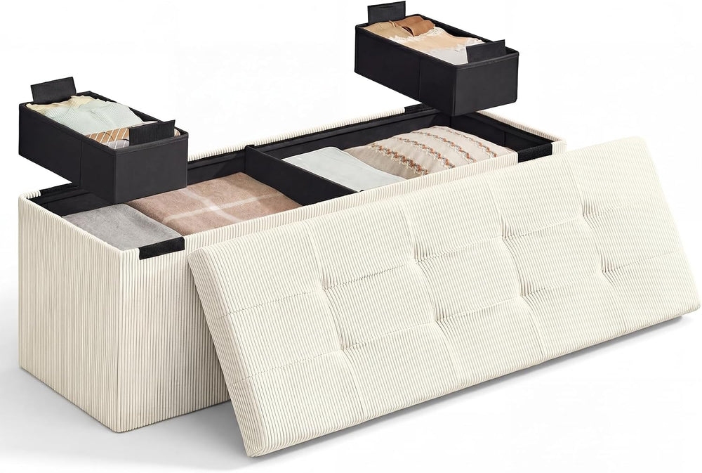 SONGMICS Home Ottoman with Storage, Removable Lid, Folding Storage Chest, Eas...