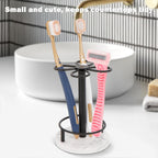 HarJue Toothbrush Holder Stand for Bathroom, Metal Toothbrush Organizer with Marble Base, Toothbrush Storage Collection for Family, Suitable for Home Hotel Countertop Vanity (Small, Matte Black)