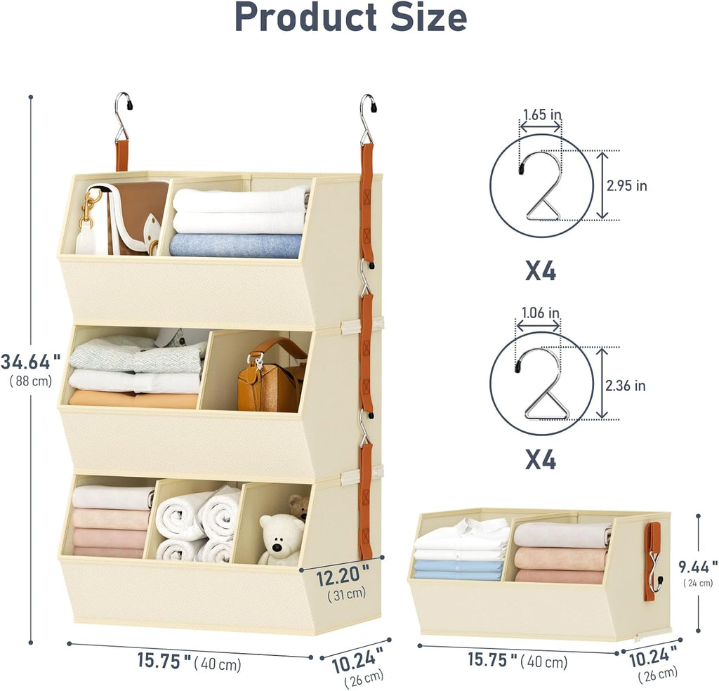 Hanging Closet Organizer Extra Large, Clothes Hanging Shelves for Closet with Divider, Collapsible Closet Storage System, Fabric Closet Hanging Organizer for Home, Dorm, Rv, ,Handbags, Underwear, Sock