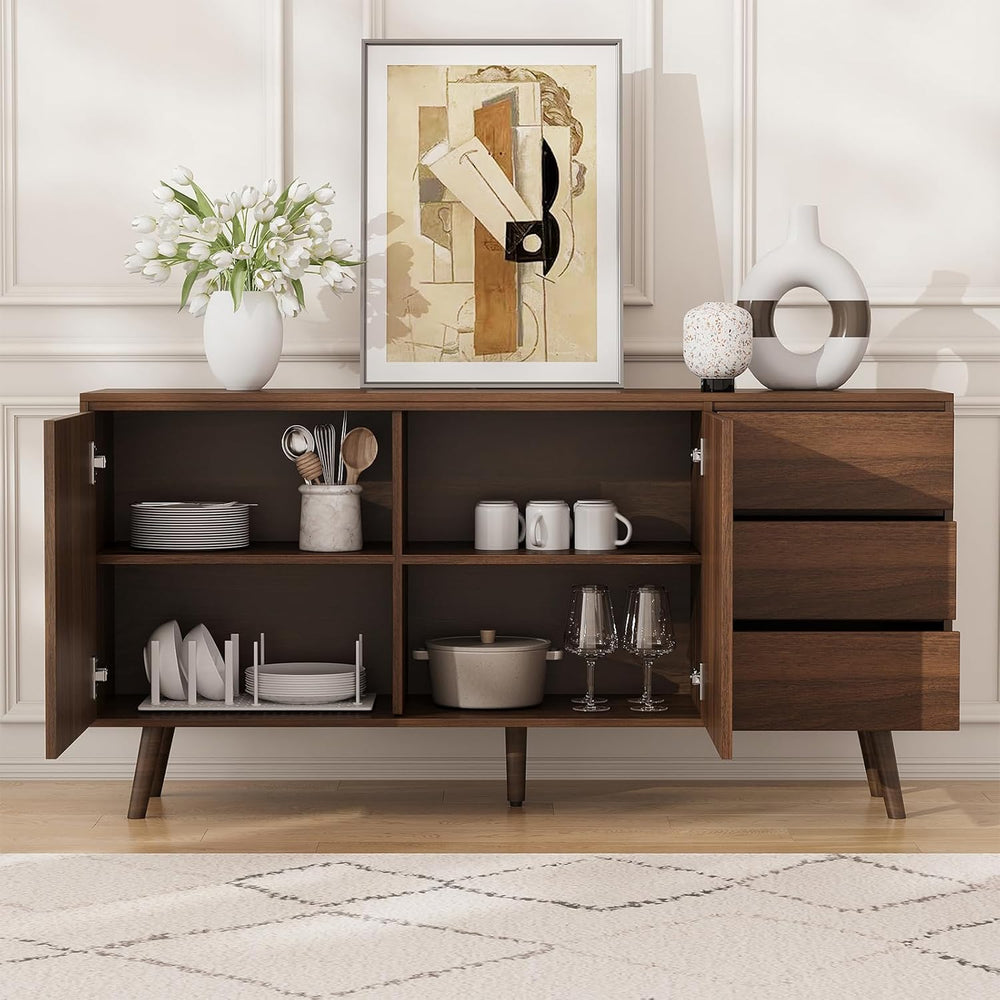 60" Buffet Cabinet with Storage, Sideboard Buffet Cabinet with 3 Drawers...