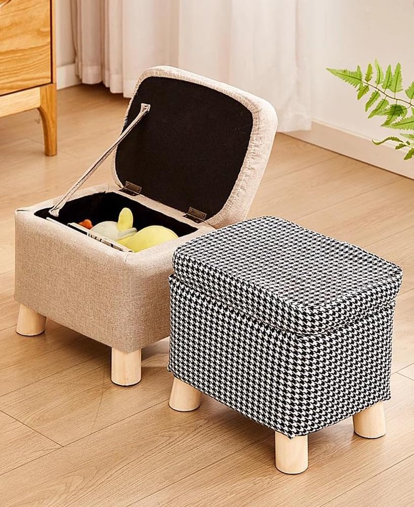 Storage Ottoman with Linen Removable Cover,Square Foot Rest Stool Hinged Lid ...