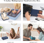Travel Jewelry Case, Jewelry Box Small PU Leather Portable, Jewelry Travel Case for Rings Earrings Necklaces Bracelets Watch, Navy A