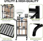 Garden Tool Organizer with Wheels, Yard Tool Tower Rack for Garage Organization and Storage, Up to 35 Long-Handled Tools,Metal Tool Holder with 6 Hooks, Black