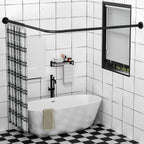 Stretchable 304 Stainless L Shaped Bathroom Bathtub Corner Shower Curtain Rod Rack (Black 24"-69" x 24"-85", Maximum size 114''), Drill Free Install, for Bathroom,Clothing Store,Private space