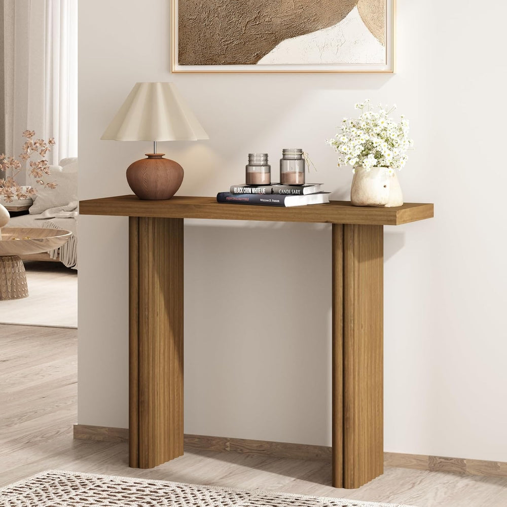 Fluted Solid Wood Console Table, Entryway Table