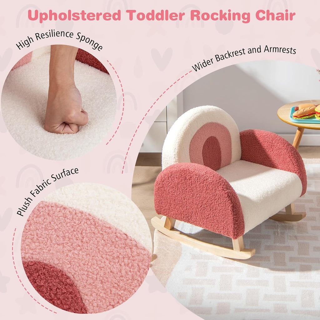 Honey Joy Toddler Rocking Chair, Kids Rocker with Solid Wood Frame & Plush Fabric, Anti-Tipping Design, Toddler Couch for Kids Room, Playroom, Nursery, Bedroom (Red)