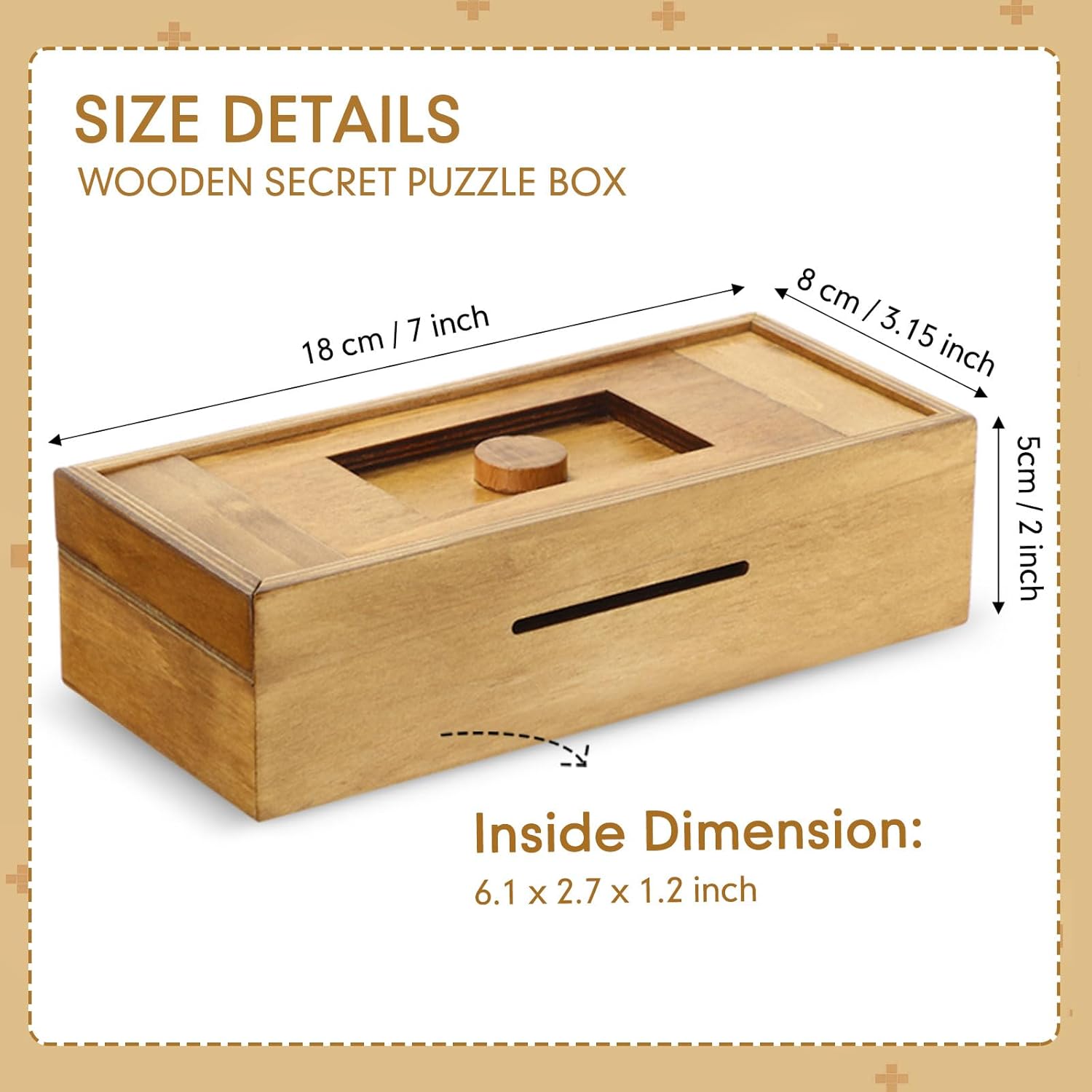 Gejoy Secret Puzzle Box Cash Gift Wooden Puzzle Box for Adults Brain Teaser Wooden with Hidden Compartments for Christmas Cash Gift(Brown,18 x 8 x 4.8 cm,Plywood)