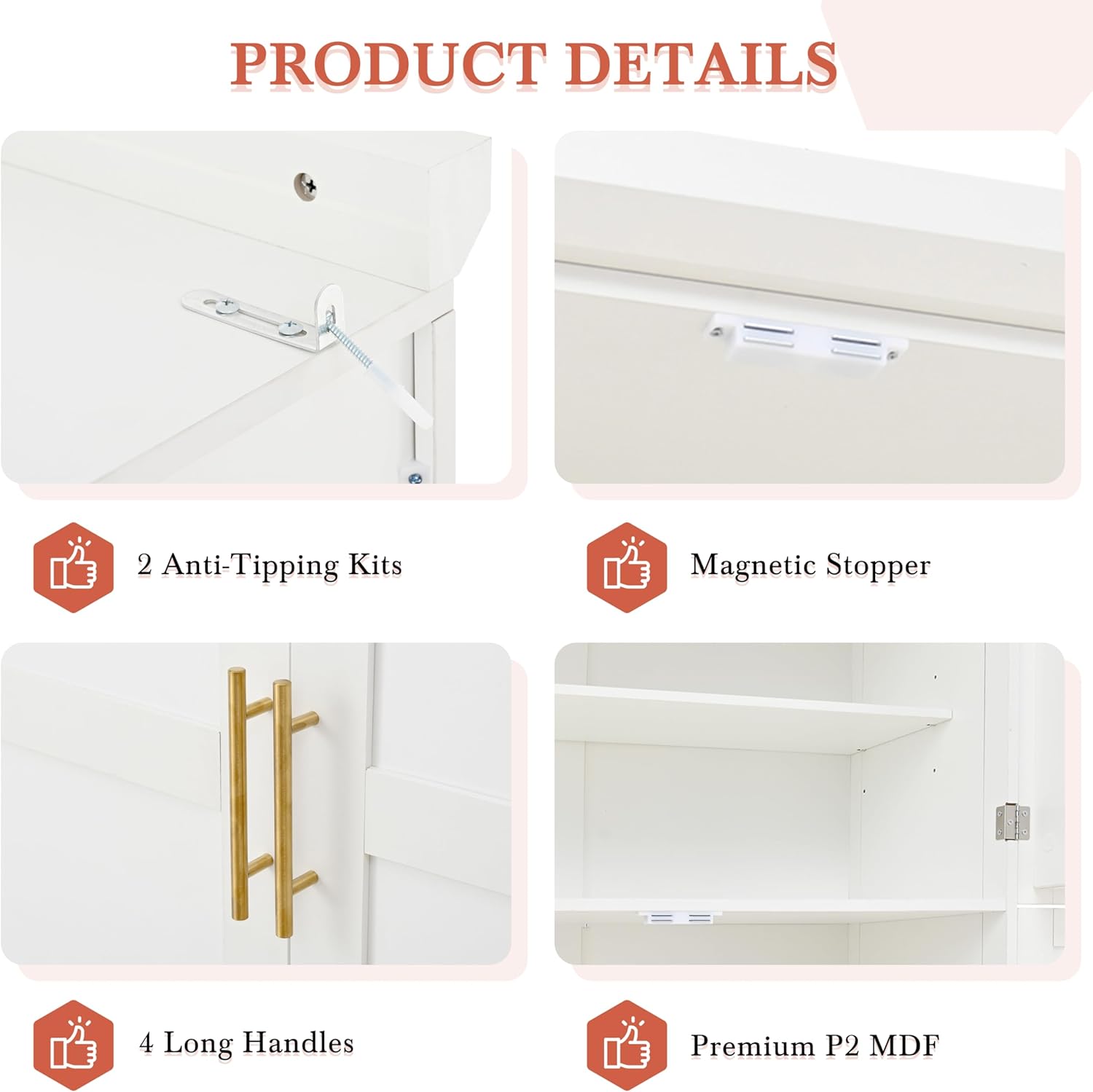 SOFTSEA Tall Kitchen Pantry Cabinet for Dining Room, Kitchen Hutch with 8 Pull-Out Trays, Freestanding Storage Cabinet with Adjustable Shelves and 2 Door Shelves, 35.5x17.6x70.9 Inch, White