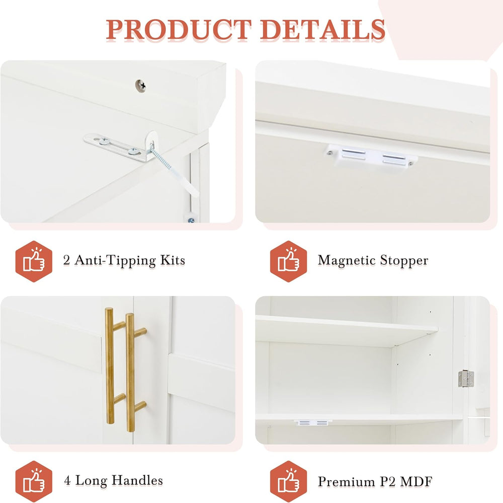 71 Inch Kitchen Pantry Cabinet with Pull-Out Trays, White | White P2 MDF, kit...
