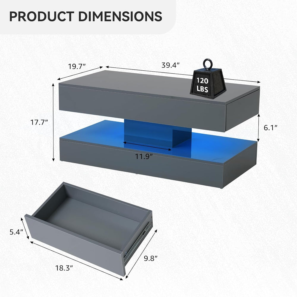 Verano Garden Modern High Gloss LED Coffee Table, 2-Tier Center Table