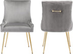 Velvet Dining Chairs Set of 2, Modern Upholstered Kitchen Chair with Pull Handle & Pleated Back, Mid Century Accent Chair with Gold Metal Legs for Vanity,Dining,Kitchen,Living Room, Grey