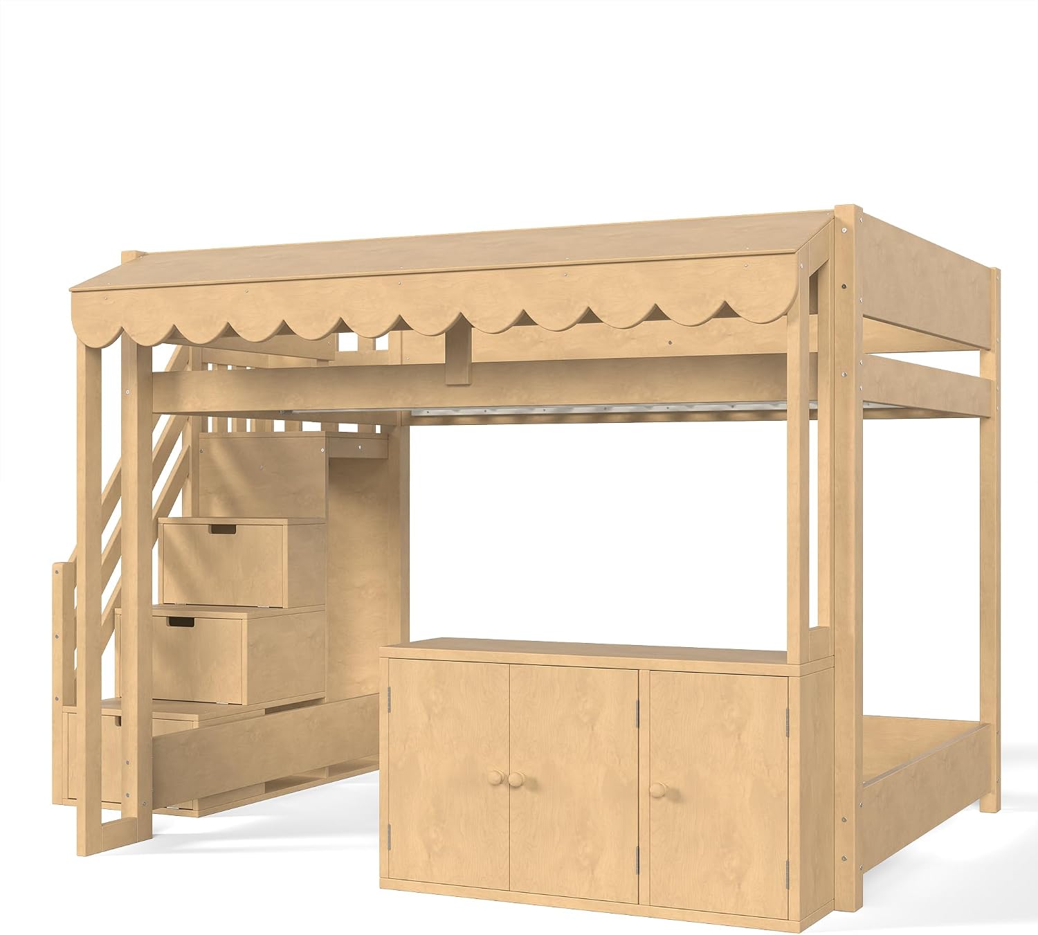 Full Over Full Loft Bed with Storage Stairs and Pretend Store Counter (Full)