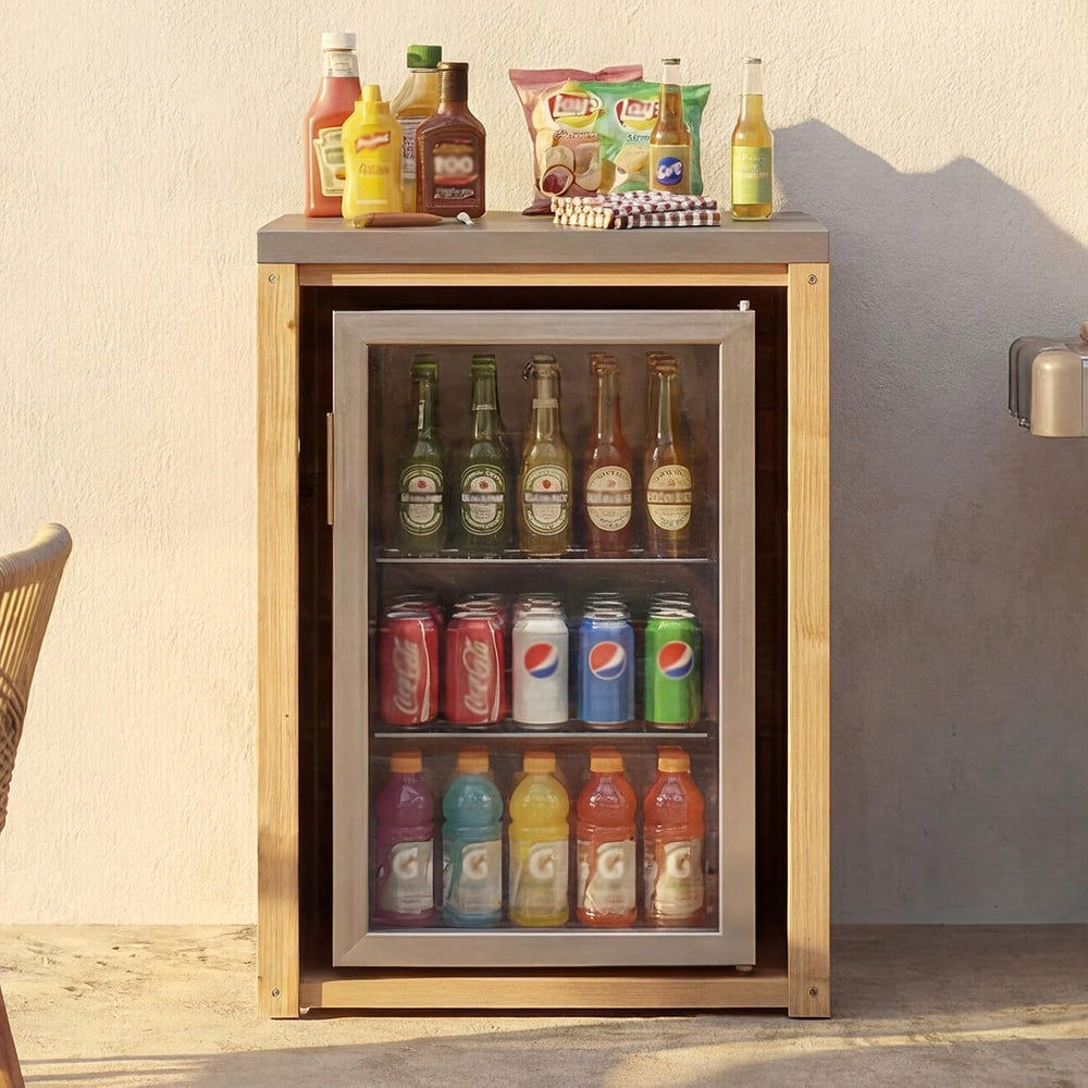 MOUMON Outdoor Kitchen Mini Fridge Cabinet with Stainless Steel Countertop