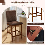 COSTWAY Upholstered Counter Height Bar Stools Set of 4, 26'' Wooden Kitchen Island Chairs with Padded Fabric Seat, Mid Century Modern Barstools with Backs for Dining Room & Pub, Walnut
