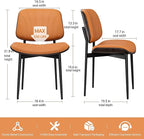 Dining Chairs Set of 6, Mid-Century Modern Upholstered PU Leather Chairs with Walnut Back and Metal Legs Adjustable Feet for Kitchen Dining Room, Orange Shell Strips