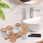 6 Pack Glass Qtip Holder Dispenser Set - Apothecary Jars with Lids for Vanity Makeup Organizer - Bathroom Canister Storage Organizer