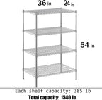 24" Deep x 36" Wide x 54" Height Wire Shelving Kit | 4-Tier | NSF Commercial Storage Rack Unit