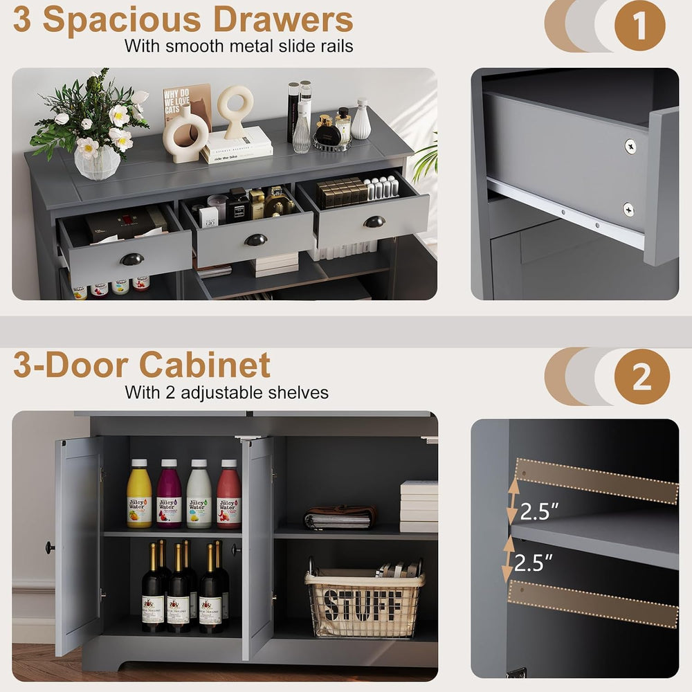 Sideboard Buffet Cabinet with Storage, 53.5” Large Kitchen Cupboard with 3 Dr...
