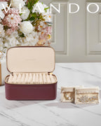 Vlando Jewelry Box with 12 Velvet Jewelry Bags Travel Jewelry Case for Girls Jewelry Organizers Necklace Rings Earrings Storage Bags Christmas Gifts Bridal Shower Gifts- Red