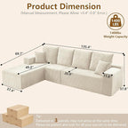 135" Cloud Sectional Couch with L-Shape Chaise, Modern Modular Comfy Sofa with Deep Seat, Upholstered Corduroy Couches Sleeper Chaise Longue for Living Room Bedroom, No Assembly Required, White