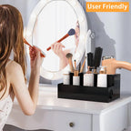 Hair Tool Organizer, Black Acrylic Hair Dryer Holder with 3 Cups, Bathroom Supplies Countertop Blow Dryer Holder, Vanity Caddy Storage Stand for Accessories, Makeup, Toiletries