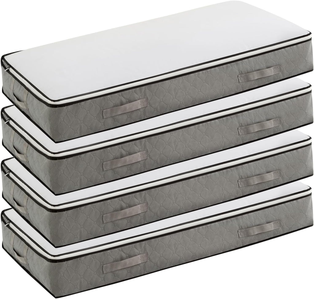 90L Under Bed Storage Containers, Closet Organizers and Storage Bins, Foldable Underbed Storage Bags for Blanket, Clothing, Comforter, Sweaters, Pillows, Linen Sheets, Wrapping Paper, Gray